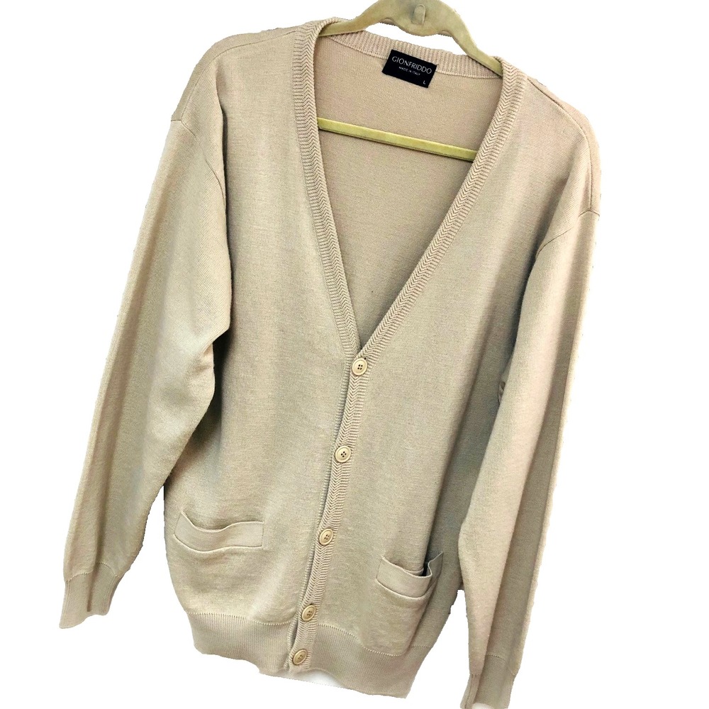 Italian Cardigan Sweater Mens L Merino Wool Academia Preppy Gionfriddo